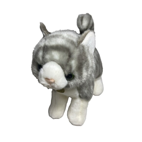 Aurora Miyoni Grey Tabby Kitty Cat Striped Stuffed Plush Standing Green Eyes 9" - Picture 3 of 7